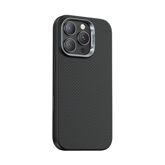Etui BENKS Kevlar Armor PRO do iPhone 16 Pro, Carbon Fiber 600D D065, do MagSafe, aktywny przycisk – czarne