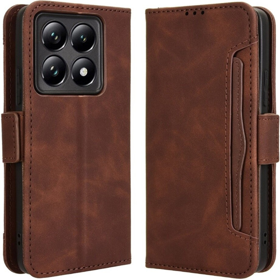 Etui z klapką do Xiaomi 14T Pro, Card Slot, brązowe