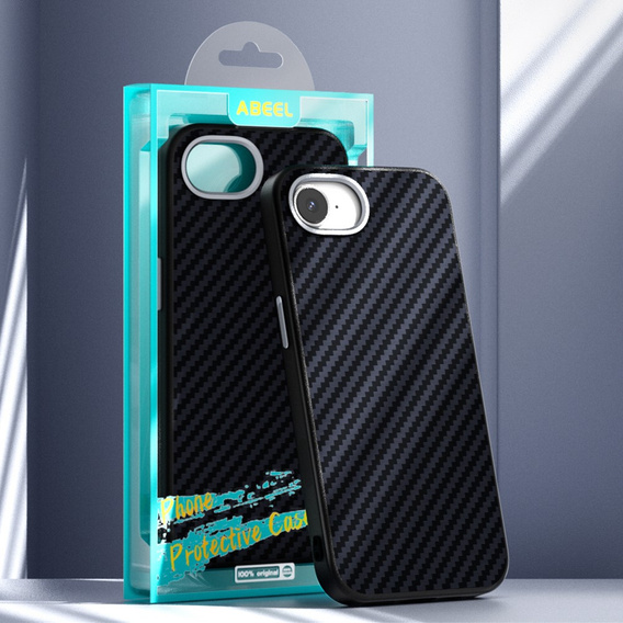 Etui ABEEL do iPhone 16e, Carbon Fiber, do MagSafe, czarne