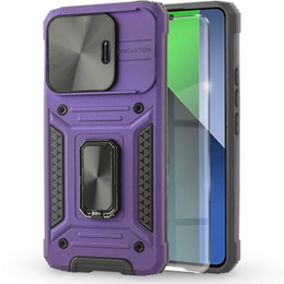 Etui pancerne do Xiaomi Redmi Note 13 Pro 5G, CamShield Slide, fioletowe + Szkło Hartowane 9H