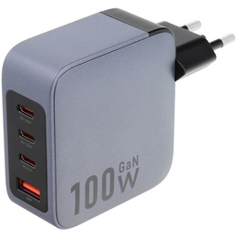 Forcell Ładowarka Sieciowa USB-A / 3x USB-C 3A GaN 100W PD QC 4.0, szara