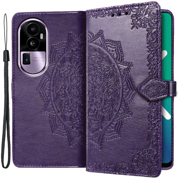 Etui z klapką do Oppo Reno 10 / 10 Pro, Mandala, fioletowe