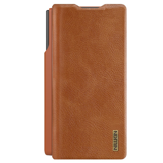 Etui z klapką NILLKIN do Samsung Galaxy Z Fold7, CamShield Qin Pro, skórzane z rysikiem, brązowe