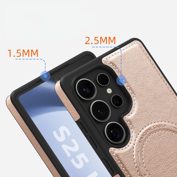 Etui skórzane z podstawką do Samsung Galaxy S25 Ultra – kompatybilne z MagSafe, rose gold