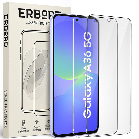 2x Szkło Hartowane do Samsung Galaxy A36 5G, ERBORD 9H Hard Glass, szybka