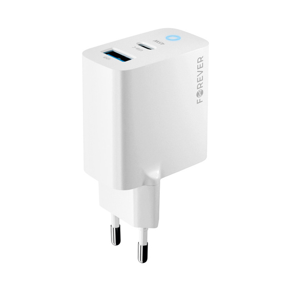 Forever ładowarka sieciowa GaN PD QC TC-06-45AC 1x USB-C 1x USB 45W - biała