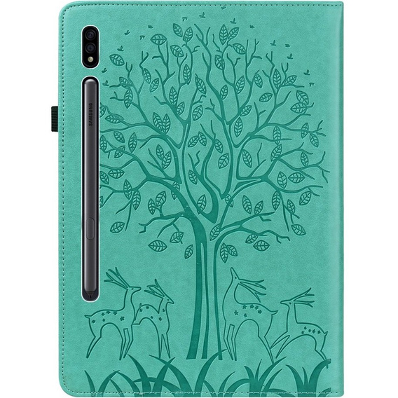 Etui do Samsung Galaxy Tab S7 T870/ T875 / T876, Drzewo i jeleń, zielone