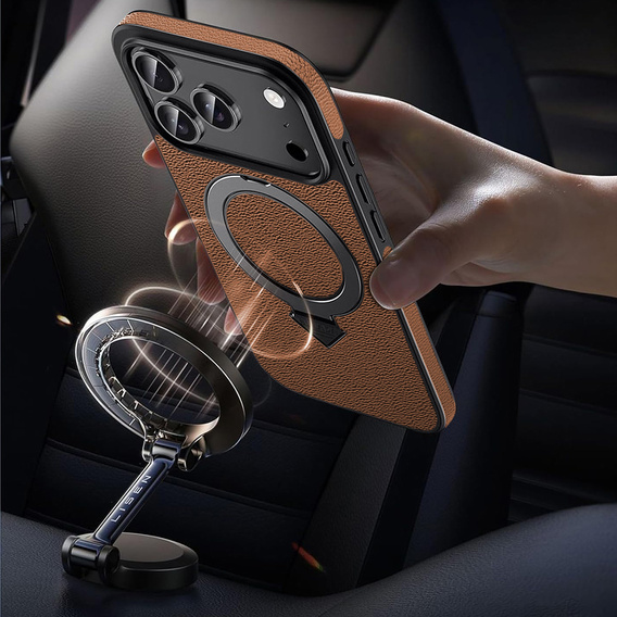 Etui Skórzane do iPhone 17 Pro Max, MagSafe, z podstawką - brązowe