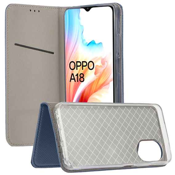 Etui do Oppo A18 4G / A38 4G, Smart Magnet, granatowe + Szkło 9H