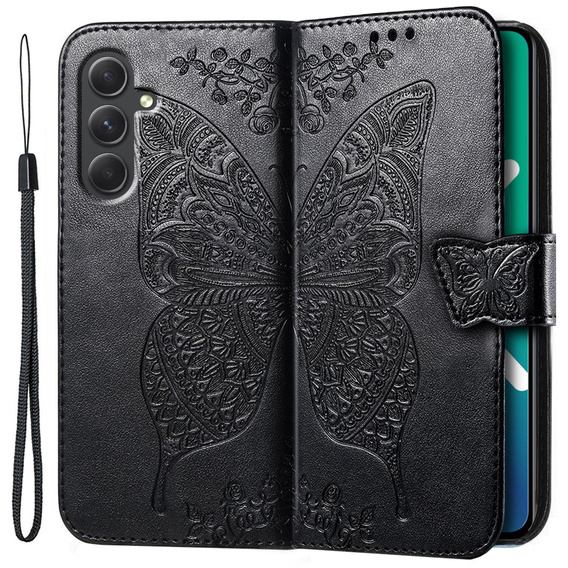 Etui z klapką do Samsung Galaxy A54 5G, Butterfly, czarne