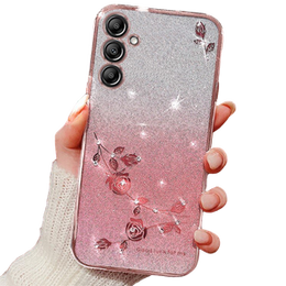 Etui do Samsung Galaxy A55 5G, Glitter Flower, różowe rose gold