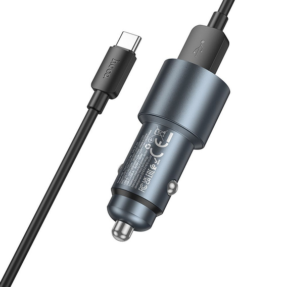 Ładowarka samochodowa Hoco Z60 USB-A + USB-C QC3.0 PD 48W + kabel USB-A do USB-C - czarna