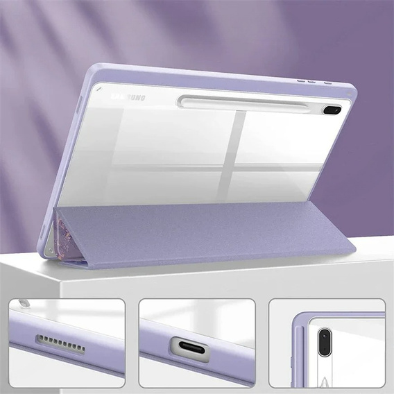 Etui do Samsung Galaxy Tab S10 FE+ Plus, Smartcase Hybrid, z miejscem na rysik, Marble fioletowe