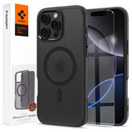 Etui z MagSafe Spigen do iPhone 16 Pro, Ultra Hybrid, przezroczyste / czarne + Szkło Hartowane 9H
