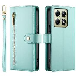 Etui z klapką do Xiaomi 14T, Wallet Zipper Pocket, zielone