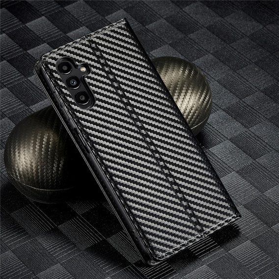 Etui z klapką do Samsung Galaxy A17 5G, LC.IMEEKE, z teksturą karbonu, czarne