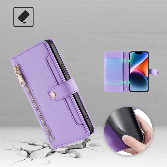 Etui z klapką do Xiaomi Redmi Note 13 5G, Wallet Zipper Pocket, fioletowe