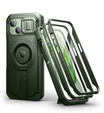 Etui pancerne do iPhone 15, Dexnor CamProtect MagSafe, zielone (Dwie ramki)