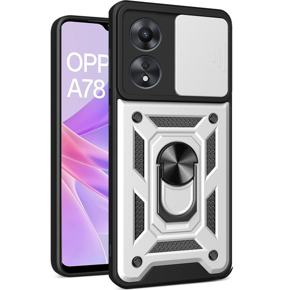 Etui pancerne do Oppo A78 5G, CamShield Slide, srebrne
