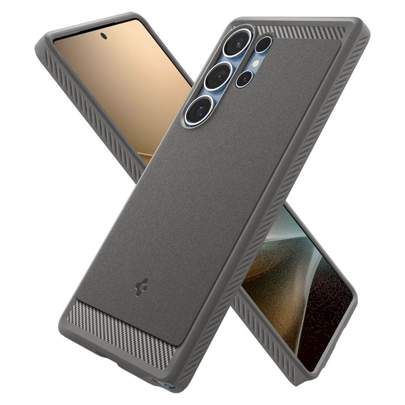 Etui Spigen do Samsung Galaxy S25 Ultra, Rugged Armor, szare + Szkło Hartowane 9H