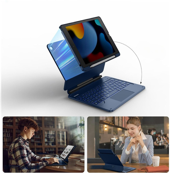 Etui z klawiaturą do iPad 10.2" 2021/2020/2019 (9/8/7 gen.), Dexnor Magnetic Keyboard Touchpad, niebieskie
