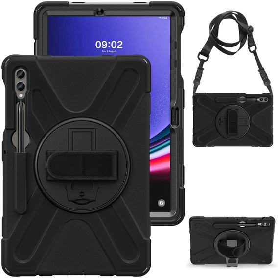 Etui pancerne do Samsung Galaxy Tab S9 FE+ / S9+ / S8+ / S7+, ochronne 360 z miejscem na rysik, Czarne