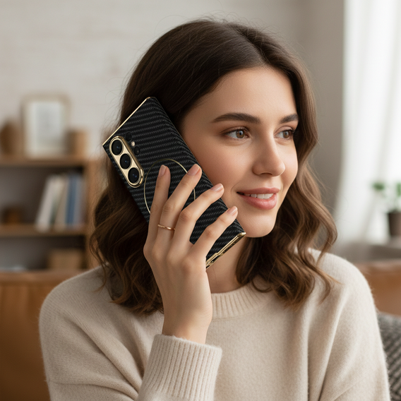 Etui do Samsung Galaxy S26 Ultra, GKK Nickel Ring Leather, carbon czarne