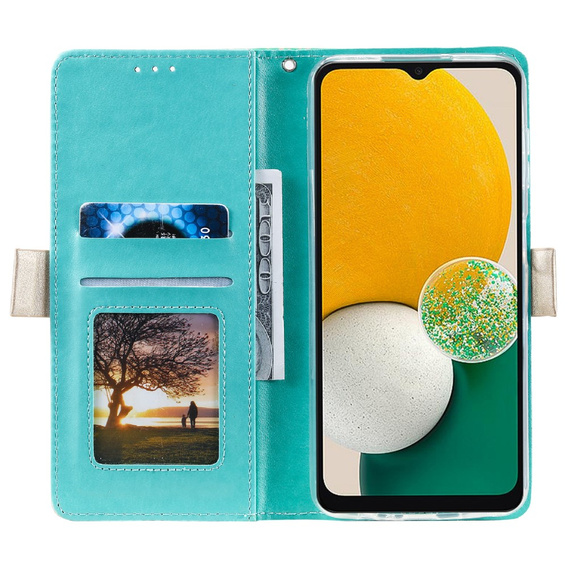 Etui z klapką do Samsung Galaxy A34 5G, Wallet Pocket Zipper Lace, zielone