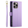 Etui z klapką do iPhone 16 Pro, Wallet Zipper Pocket, fioletowe