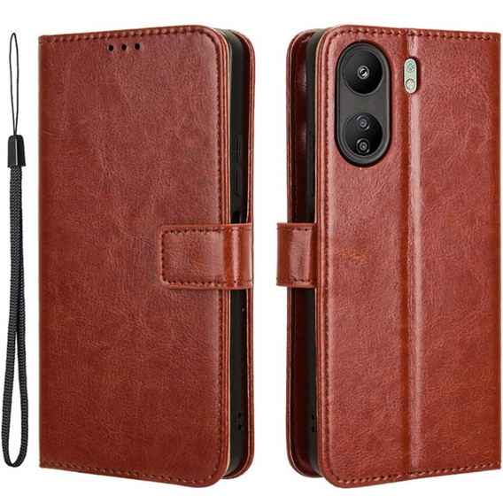 Etui z klapką do Xiaomi Redmi 13C / Poco C65, Crazy Horse Wallet, brązowe