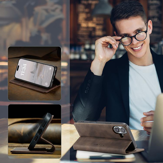 Etui do iPhone 17, ERBORD Vintage portfel z klapką, brązowe