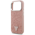 Etui GUESS do iPhone 17 Pro, Glitter Triangle Logo MagSafe, różowa
