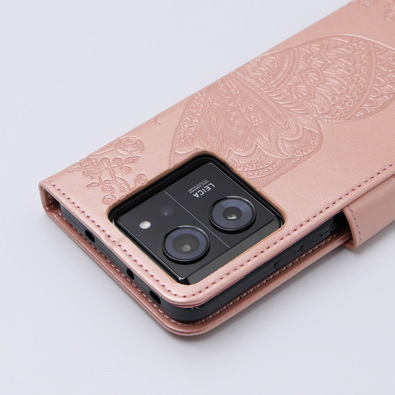 Etui z klapką do Xiaomi 13T / 13T Pro, Butterfly, różowe rose gold