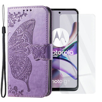 Zestaw Etui do Motorola Moto G23 4G / G13 4G, z klapką portfel, Motyl, Fioletowe