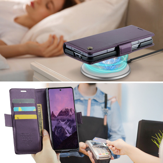Etui z klapką CASEME do Samsung Galaxy Z Fold7 5G Litchi Wallet – fioletowe