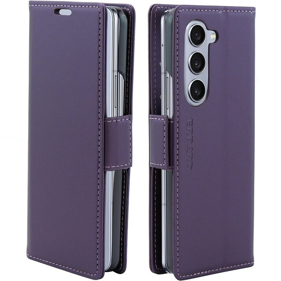 Etui do Samsung Galaxy Z Fold 5 5G, ERBORD Glossy Litchi, portfel z klapką, fioletowe