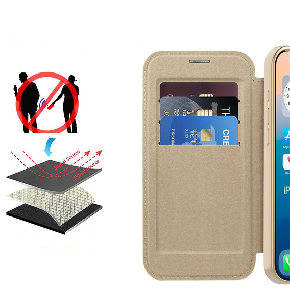 Etui z klapką do iPhone 17 Pro Max, RFID Wallet MagSafe z ochroną aparatu, złote