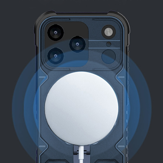 Etui pancerne do iPhone 17 Pro Max, do MagSafe, z podstawką, niebieskie