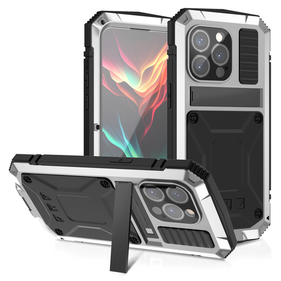 Etui do iPhone 15 Pro, R-JUST, pancerne, srebrne / czarne