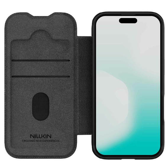 Etui z klapką NILLKIN do iPhone 17, CamShield Qin Pro, skórzane, czarne