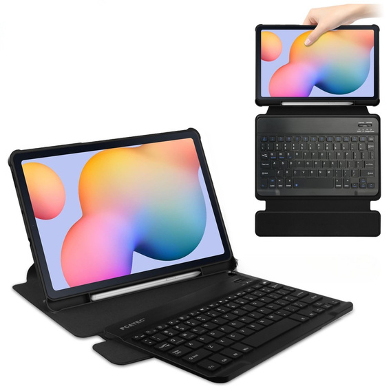 Etui z klawiaturą do Samsung Galaxy Tab S6 Lite 10.4" 2020/2022/2024, Rotary 360° Leather, czarne