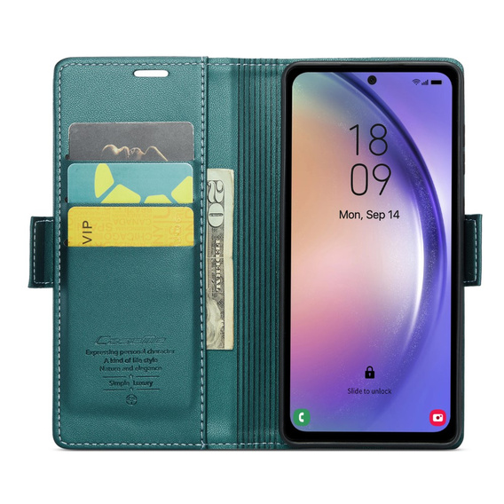 Etui z klapką CASEME do Samsung Galaxy A54 5G, Litchi Wallet, zielone