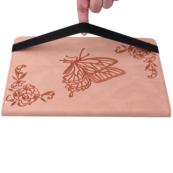 Etui do Lenovo Tab M9, Wallet Pen Slot, butterflies, różowe