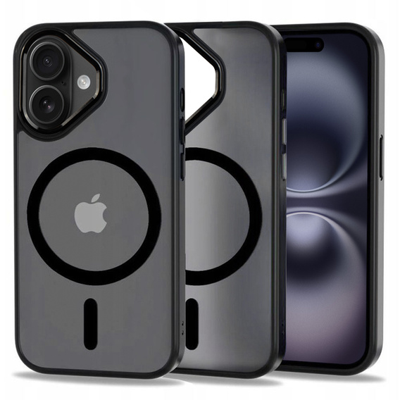 Etui do iPhone 16, do MagSafe, ERBORD Matt Case, przezroczyste / czarne + Szkło na ekran