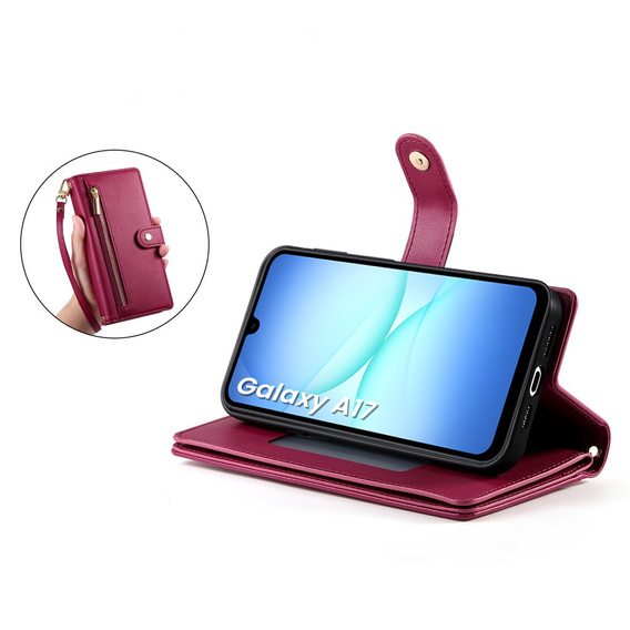 Etui z klapką do Samsung Galaxy A17 5G, Wallet Zipper Pocket, czerwone
