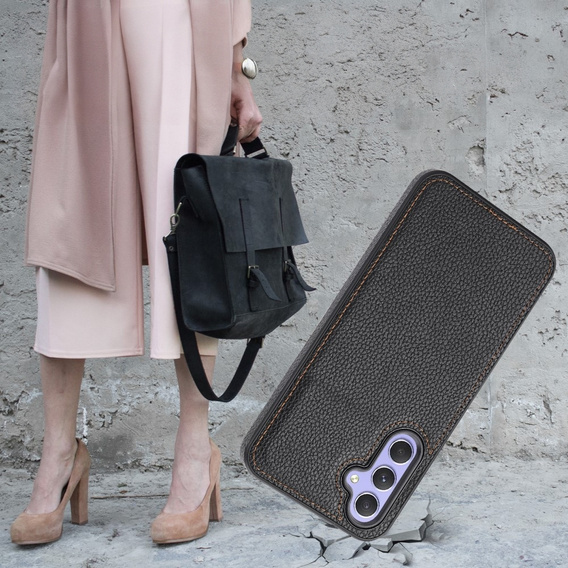 Etui skórzane do Samsung Galaxy A25 5G, Obudowa Lychee leather Case, Czarne + Szkło 9H