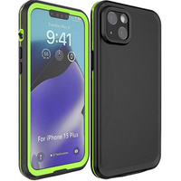 Etui Wodoodporne IP68 do iPhone 15 Plus, czarne / zielone