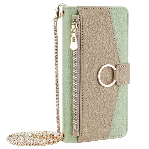 Etui z klapką do Samsung Galaxy A56 5G, Wallet Zipper Pocket, z lusterkiem, zielone
