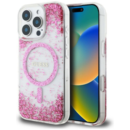 Etui GUESS do iPhone 16 Pro Max, Resin Bottom Glitter MagSafe, różowa