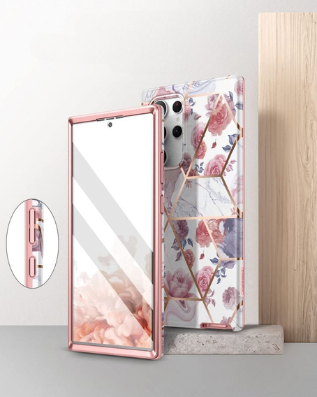 Etui do Samsung Galaxy S22 Ultra, Suritch Full Body Marble, różowe